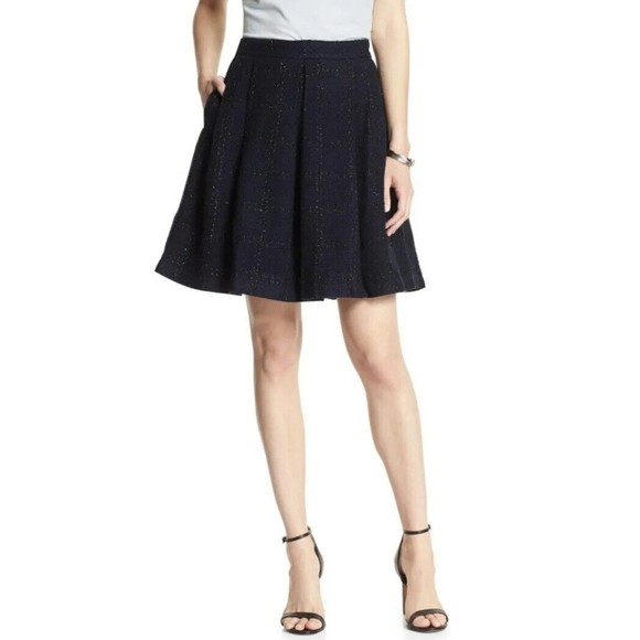 new Metallic Plaid Jacquard winter heavy Skirt Banana Republic navy 2 4 6 8 12 - Picture 1 of 7